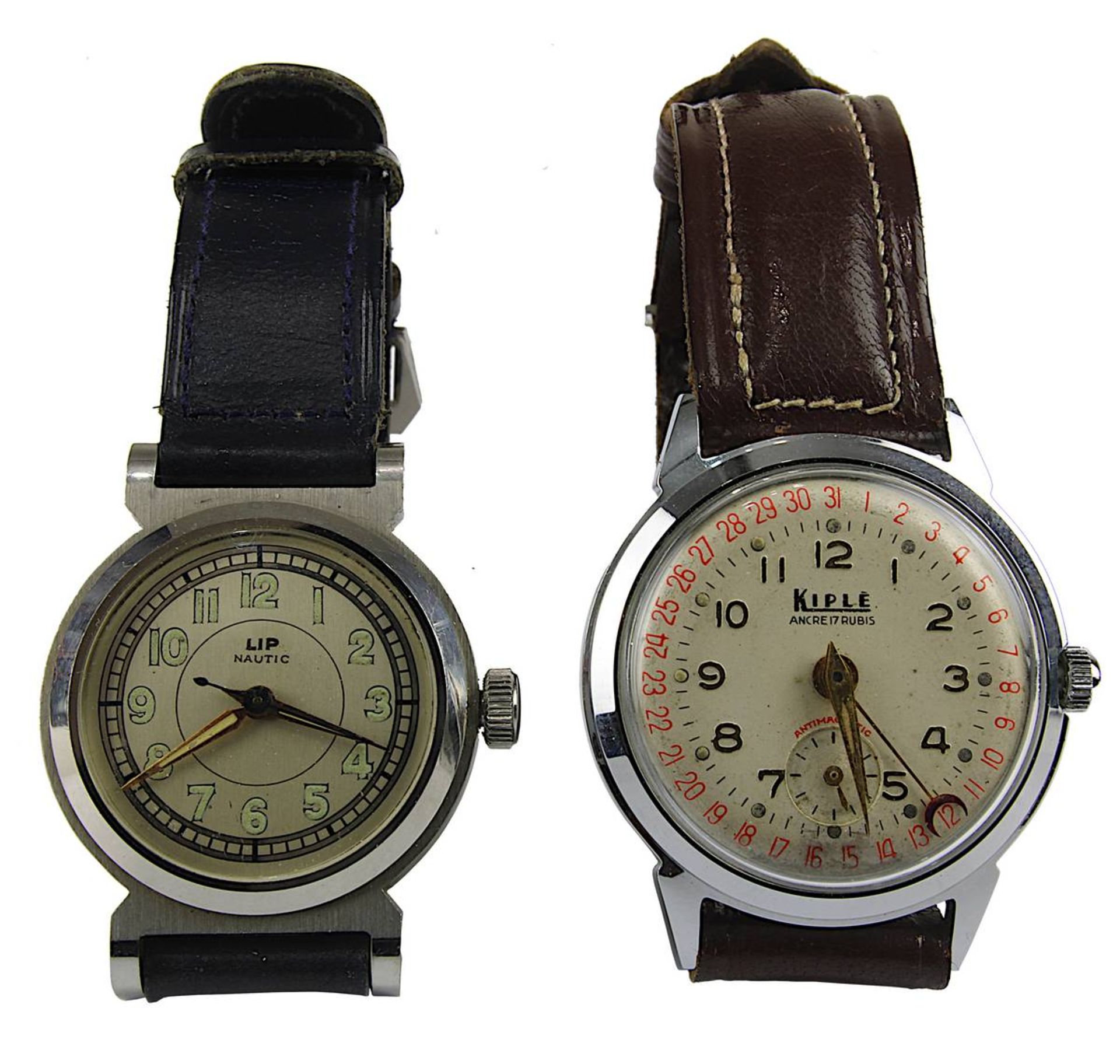 2 Herren-Armbanduhren Lip Nautic bzw. Kiplé,1950er Jahre: Lip Nautic mit Handaufzugswerk,