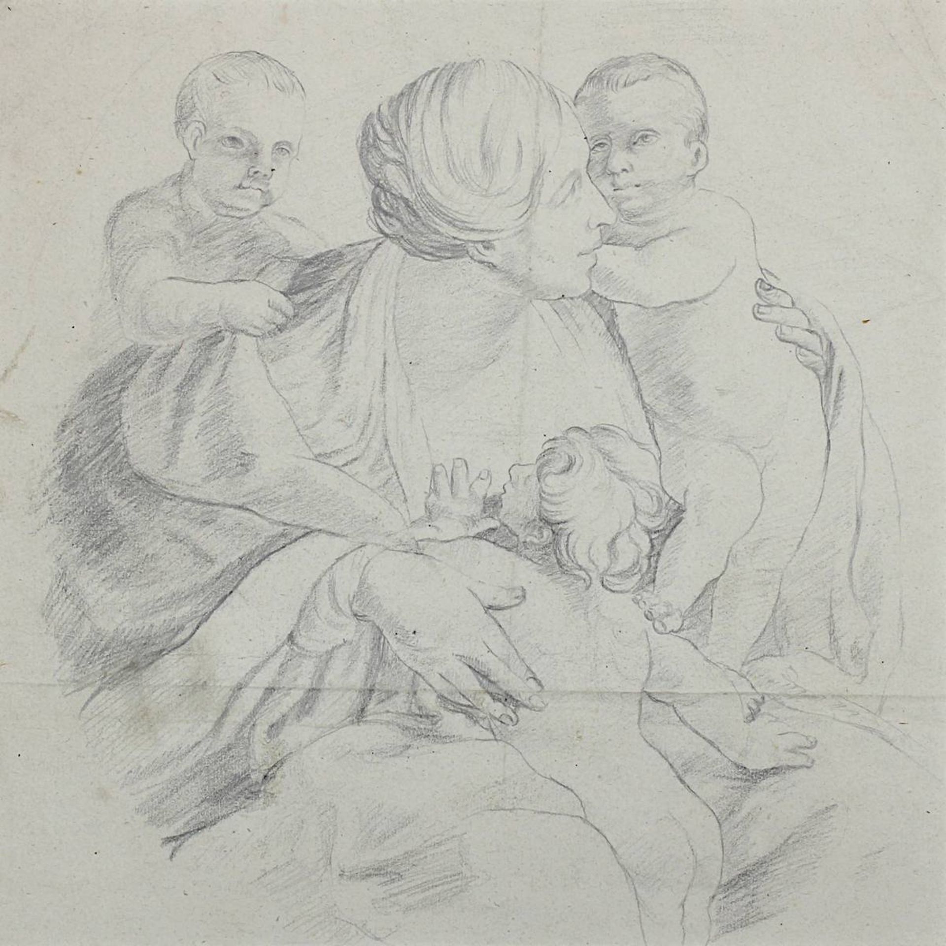 Zwei Zeichnungen 19./20.Jh., in Bleistift: Mutter mit drei Kindern, 29 x 27 cm (Blattgröße), - Bild 4 aus 5