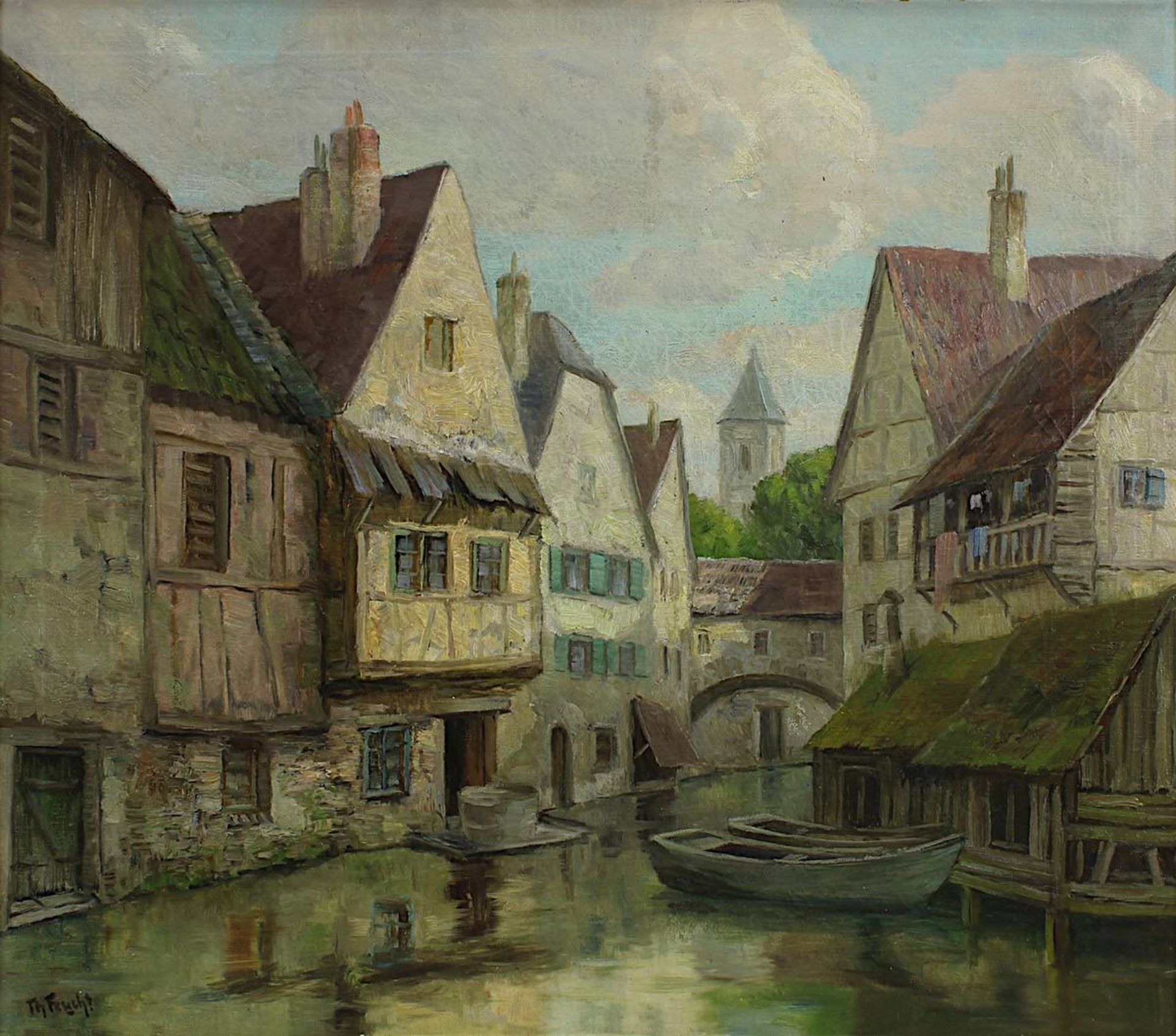 Feucht, Theodor Eugen Christoph (1867 Ludwigsburg - 1944 München), Kanal mit Fachwerkhäusern, im - Bild 2 aus 4