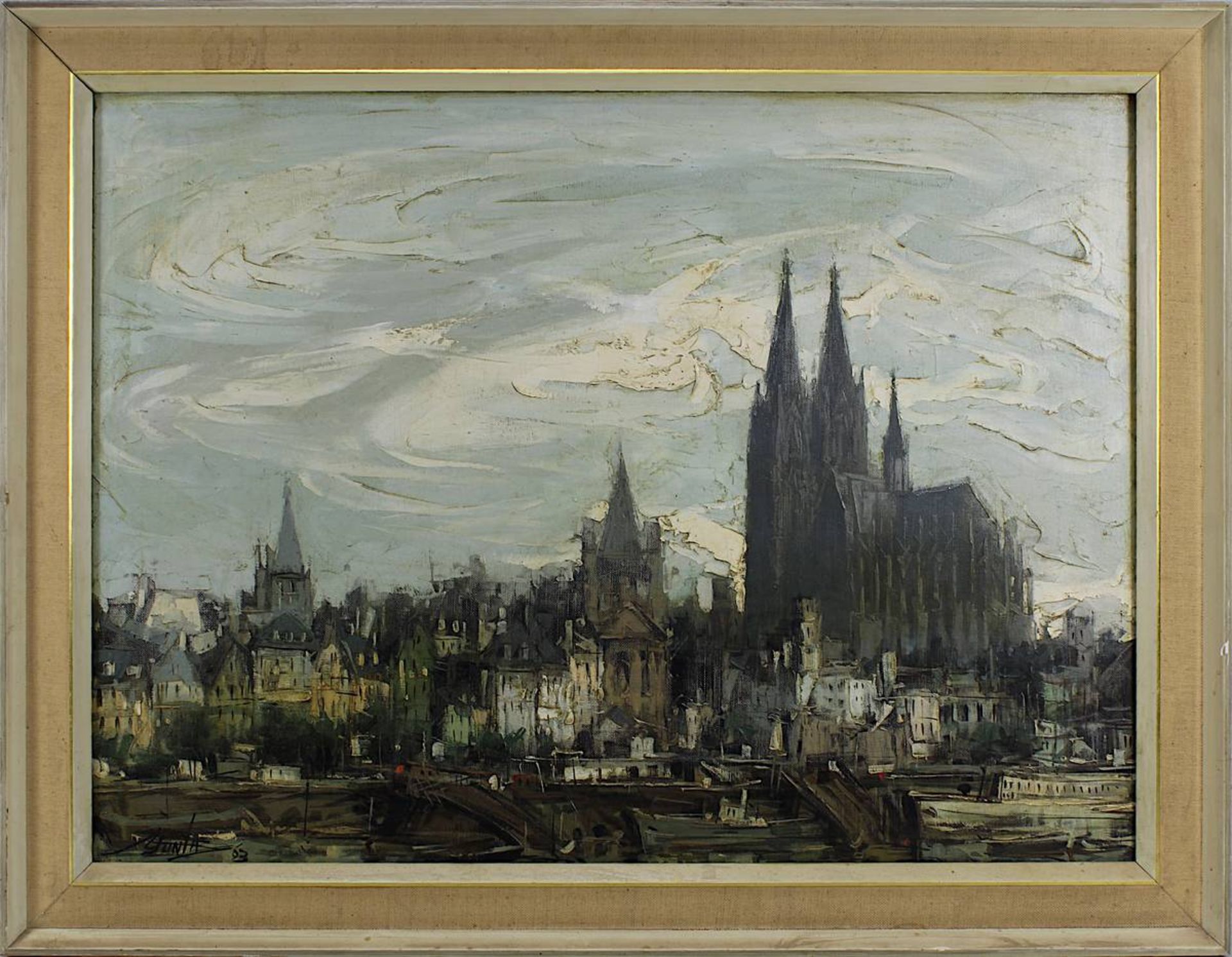 Yunta Lopesino, Mariano (geb. 1938), Blick über den Rhein auf Köln mit dem Dom u. St. Martin, Öl auf