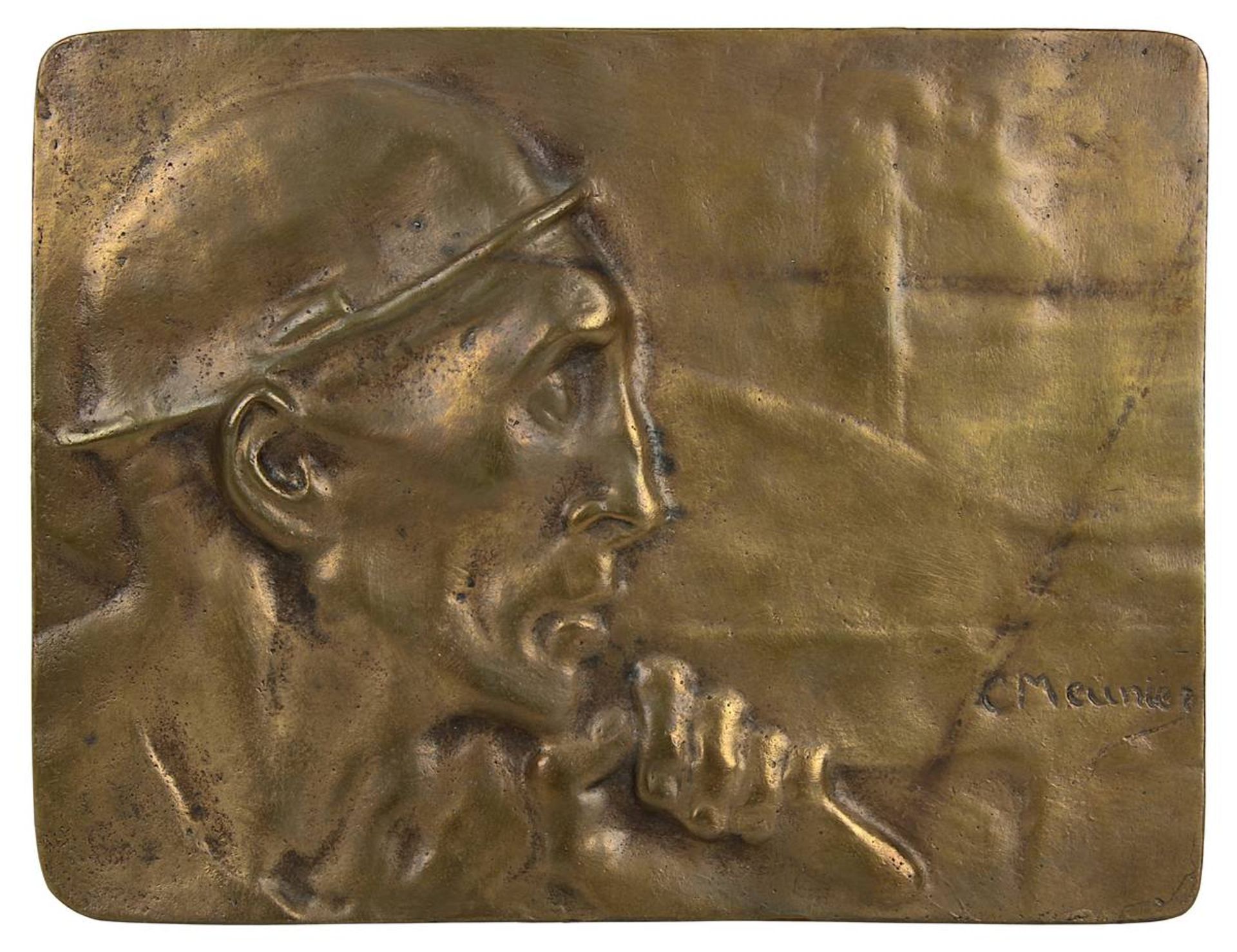 Meunier, Constantin (Etterbeek/Brüssel 1831 - 1906 Ixelles), "Mineur", Bronzereliefplatte mit