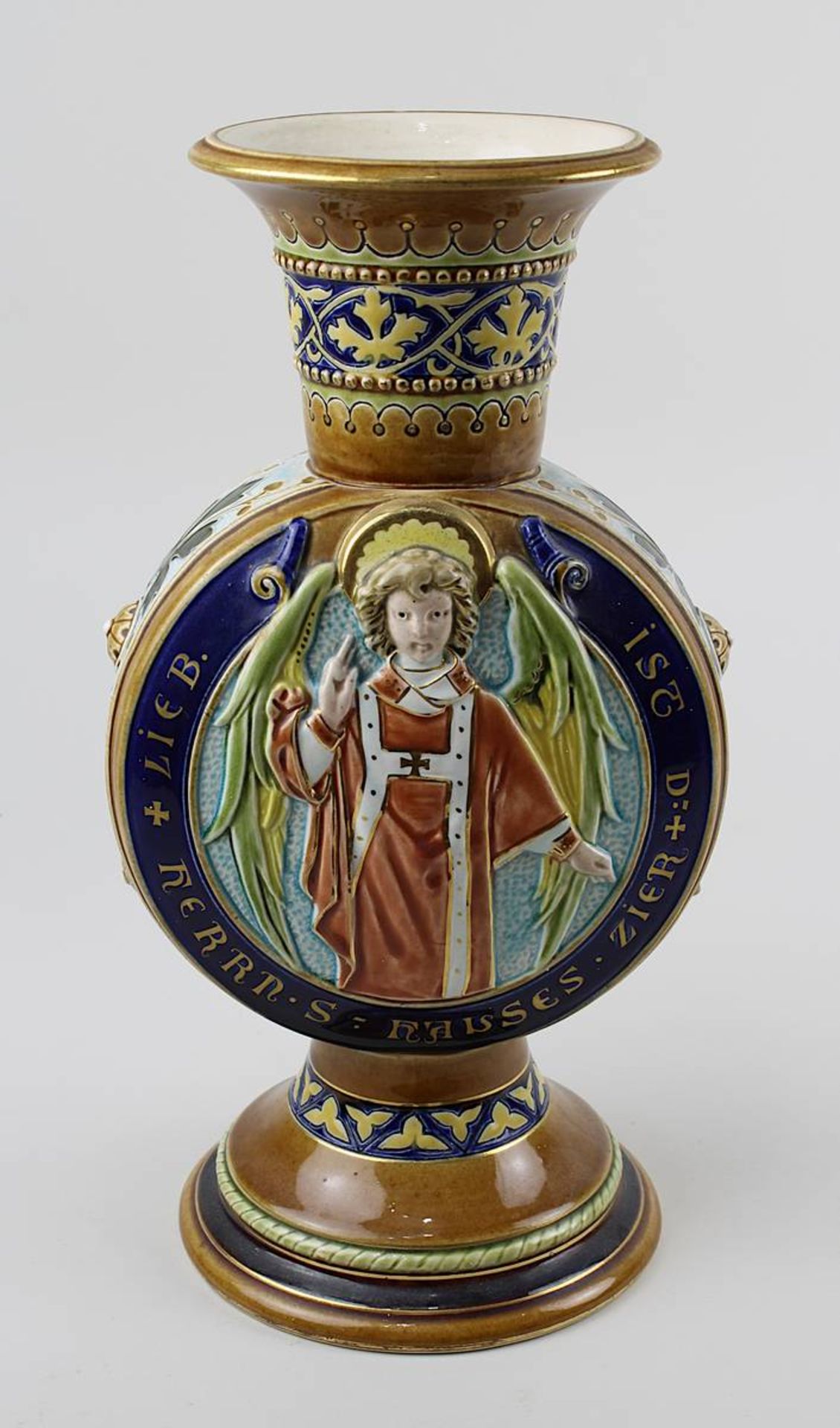 Villeroy & Boch Mettlach Vase mit Engelmotiv, Keramik heller Scherben, Außenwandung mit reliefiertem - Bild 3 aus 3