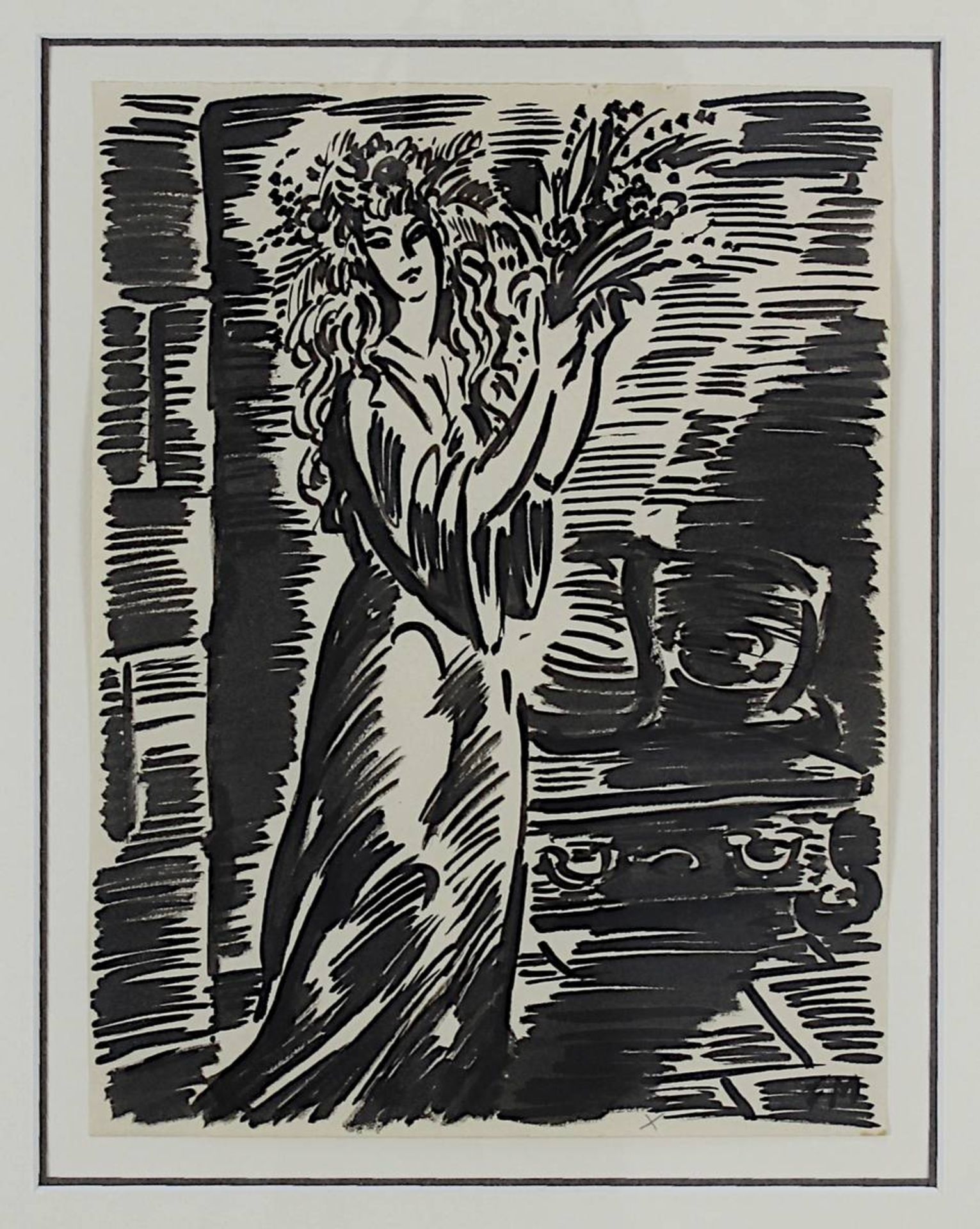 Masereel, Frans ( Blankenberghe 1889 - 1972 Avignon), junge Frau, Tuschzeichnung, um 1945, re. - Bild 2 aus 2