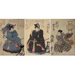 Utagawa Kunisada (1786 - 1865), 3 japanische Farbholzschnitte mit Schauspielerportraits: Ichikawa