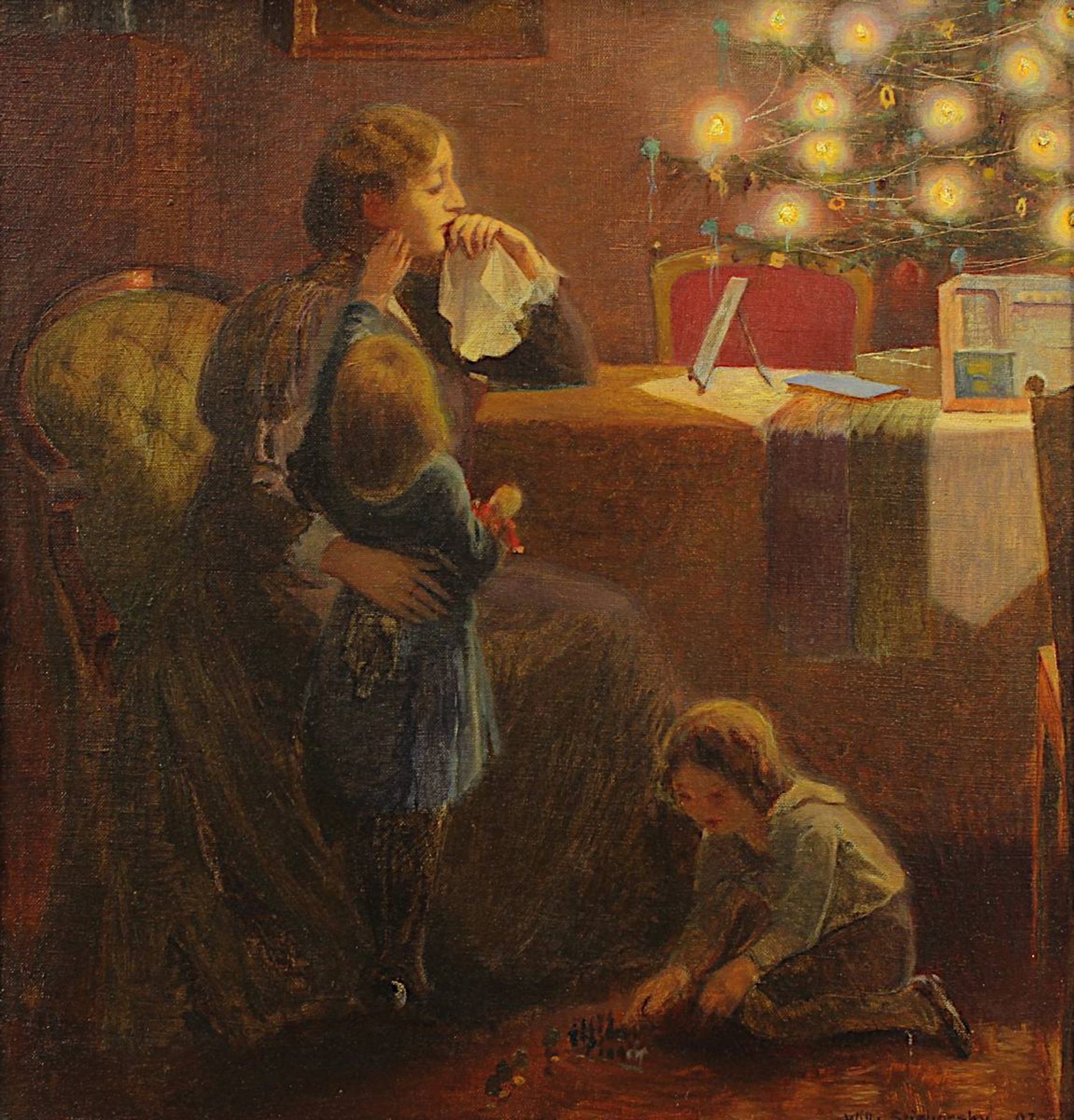 Stieborsky, Georg Willy, (Wien 1881 - 1966 Wien), An Heiligabend, Mutter mit Kindern unterm - Bild 2 aus 3