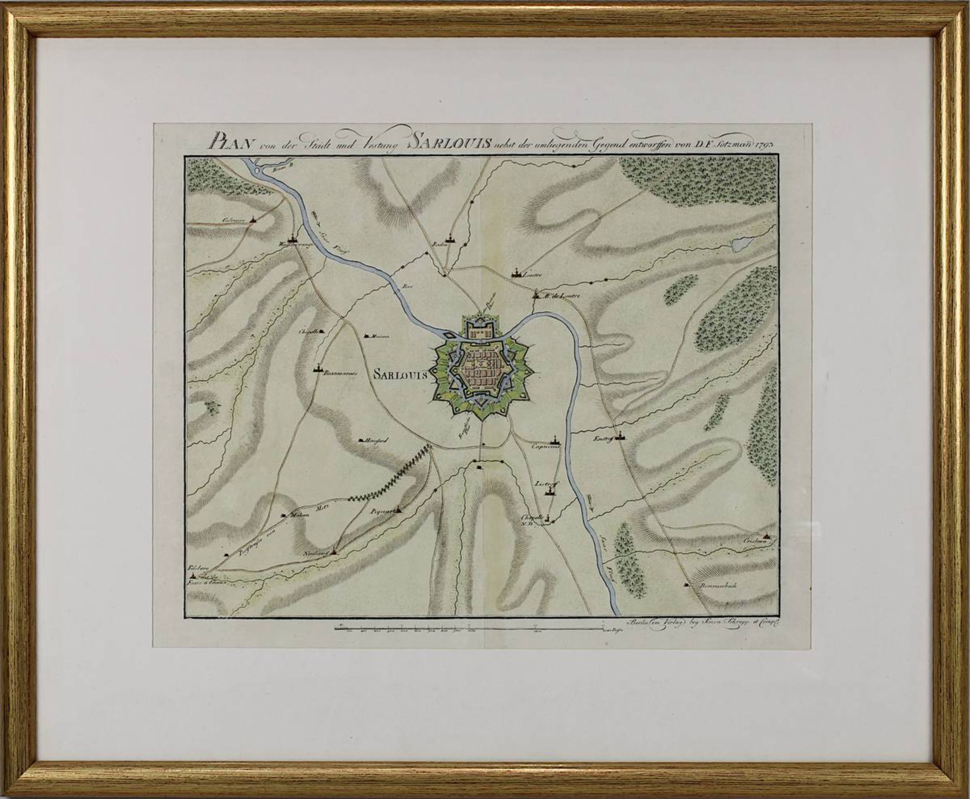 "Plan von der Stadt u. Vestung Sarlouis (Saarlouis), nebst der umliegenden Gegend, Entworfen von