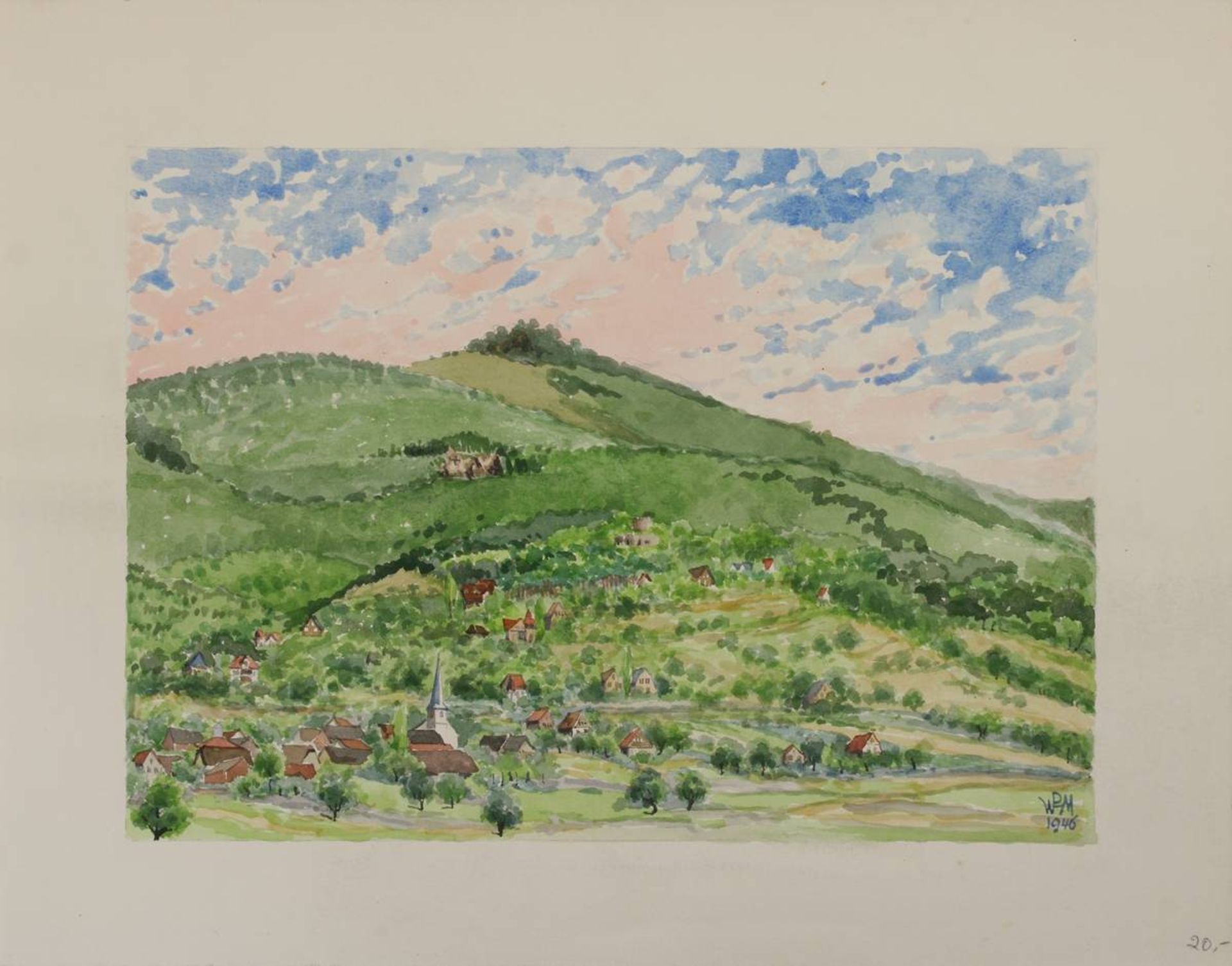 Martin, W.P.H., Aquarellist, M. 20. Jh., drei Aquarelle mit Ansichten von der Bergstraße: "Alsbach", - Bild 3 aus 4