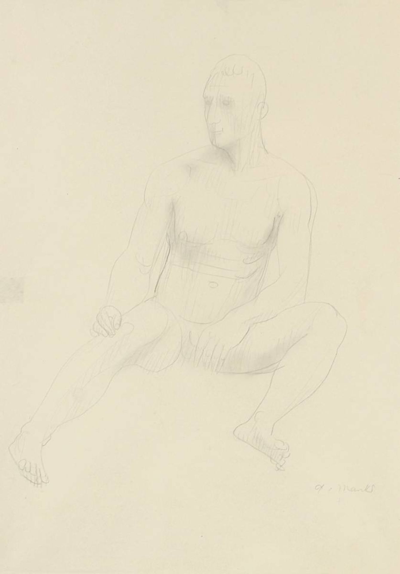 Marcks, Gerhard (Berlin 1889 - 1981 Burgbrohl), sitzender männlicher Akt, Bleistiftzeichnung, re. - Bild 2 aus 3