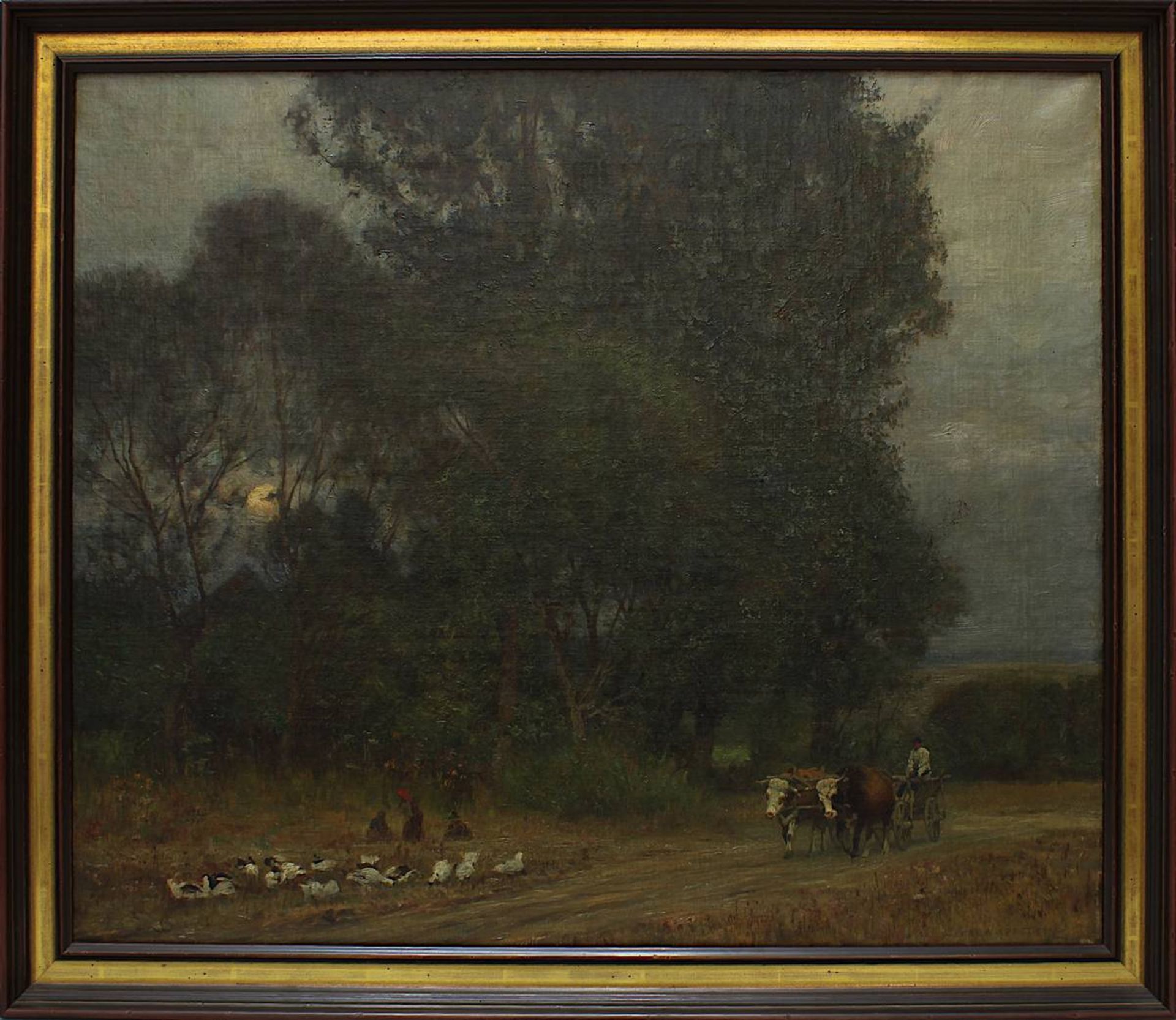 Kappstein, Carl Friedrich (Berlin 1869 - 1933 Berlin), Landschaft mit Ochsenfuhrwerk, Rastenden u.