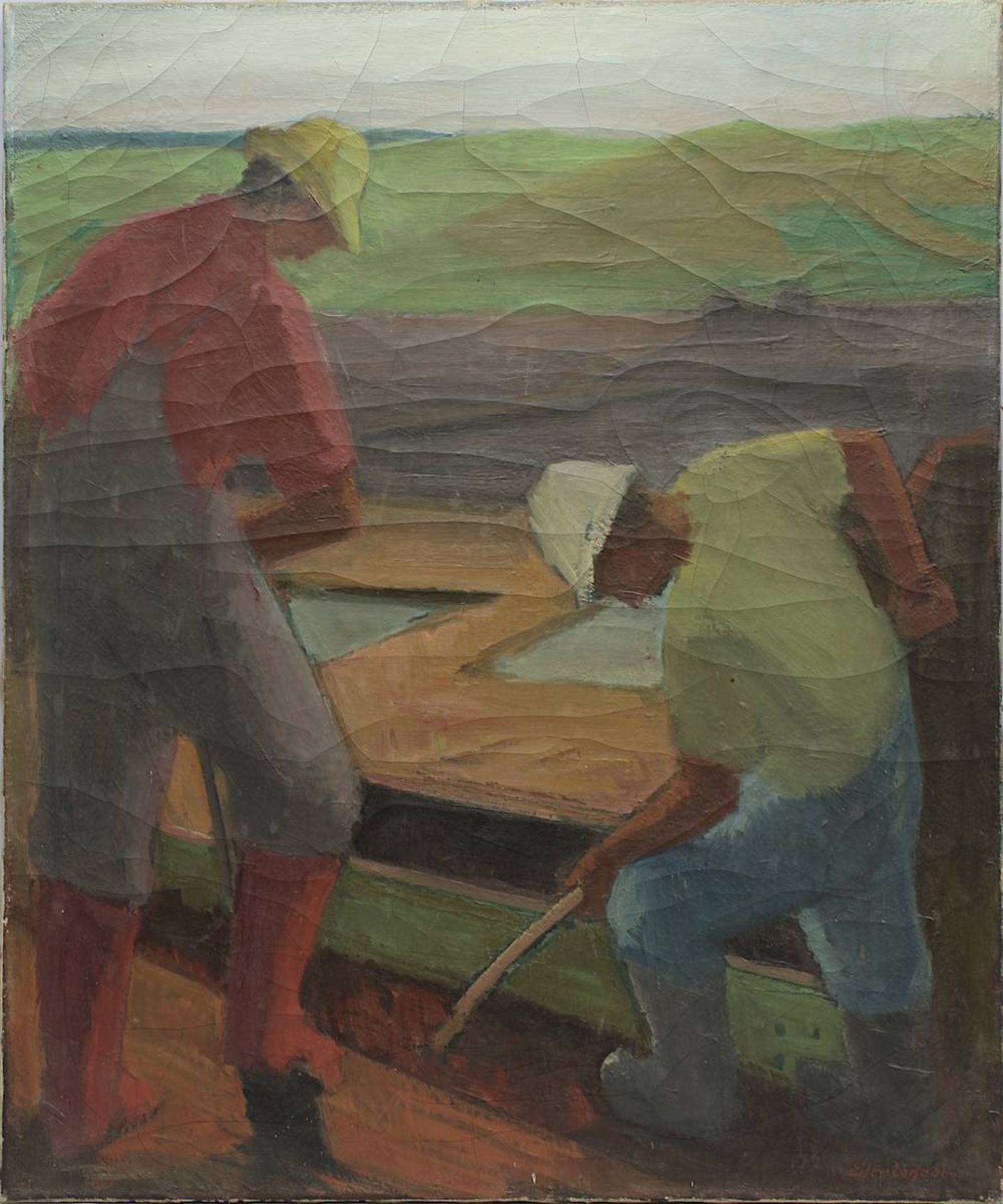Löhndal, Eiler (Silkeborg/Dänemark 1887 - 1971), Torfstecher 1920er Jahre, Öl auf Leinwand, pastos-