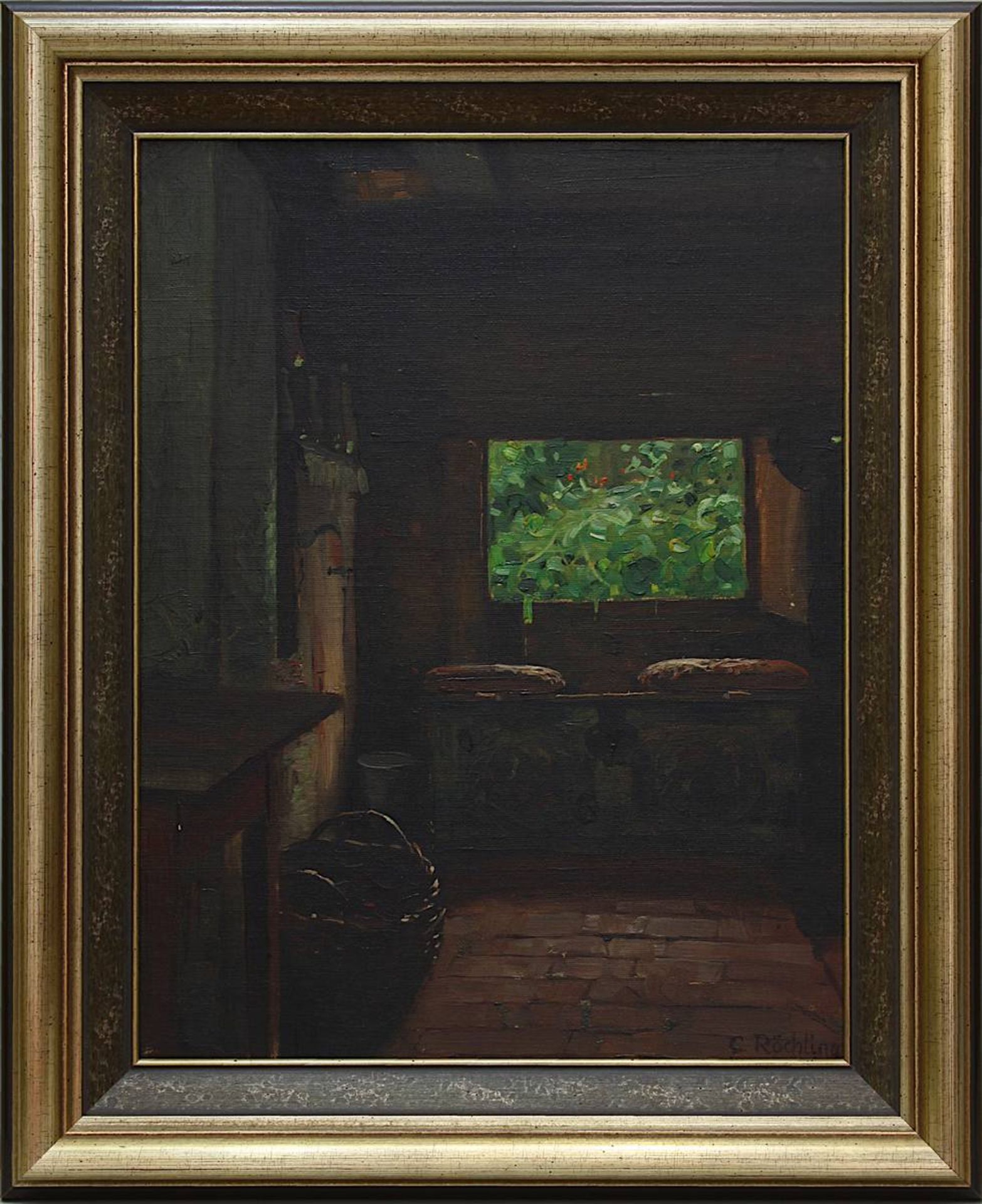 Röchling, Carl (Saarbrücken 1855 - 1920 Berlin), "Bauernstube aus dem Spreewald" (im Hause des Herrn