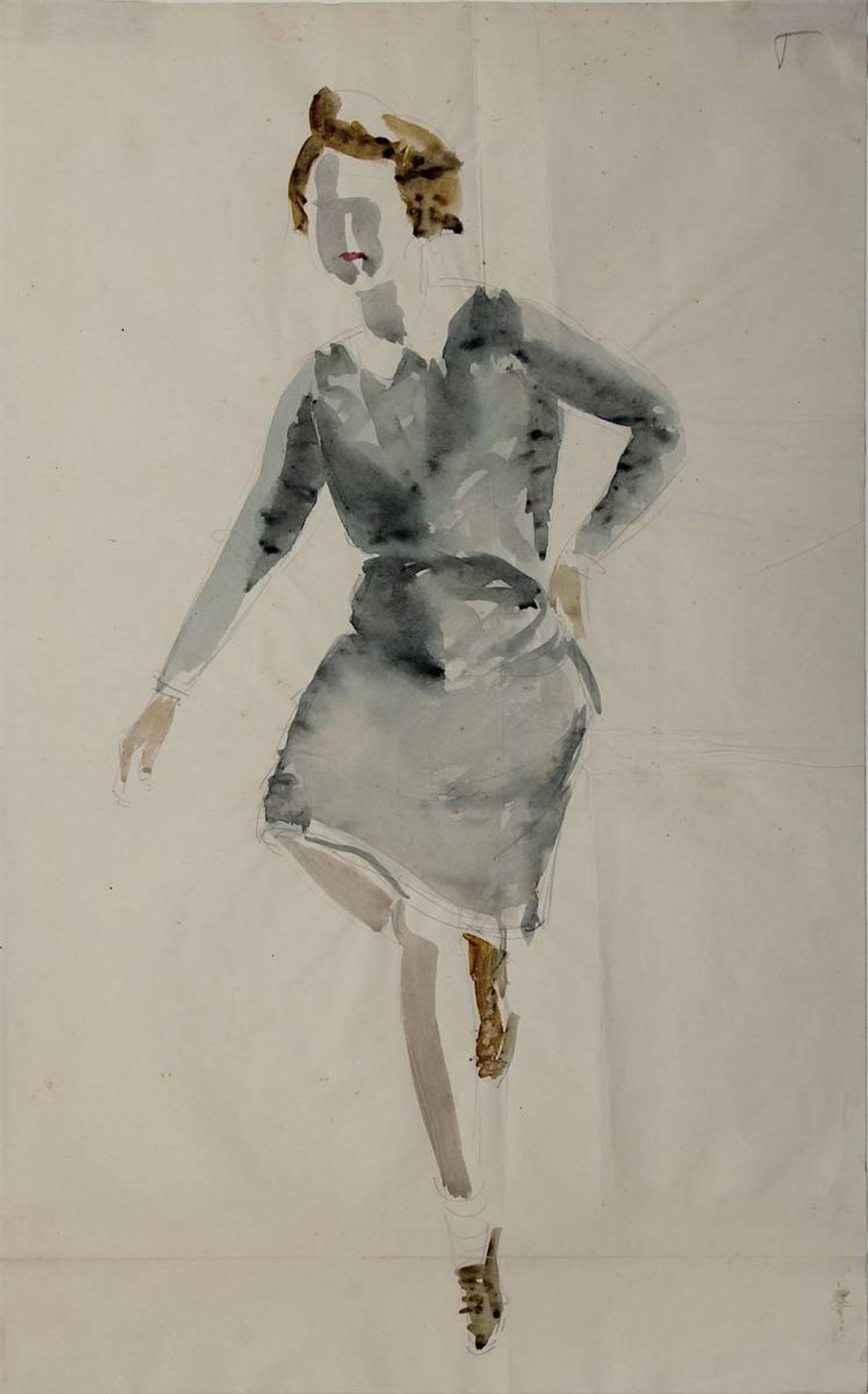 Lilli Szkolny auch Lilli Weiner (München 1906 - 1942 Riga), zwei aquarellierte Modezeichnungen, - Bild 3 aus 3