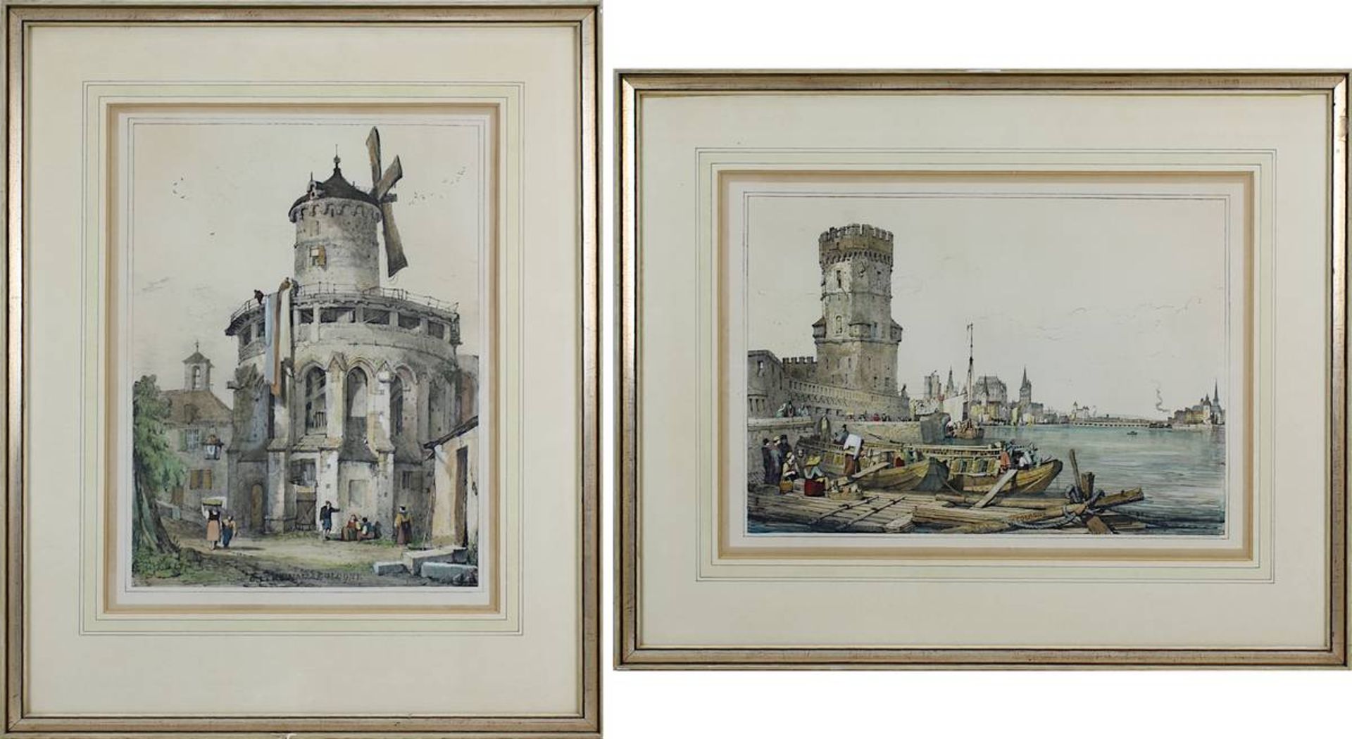 Prout, Samuel (Plymouth 1783 - 1852 London), zwei kolorierte Kreidelithographien, um 1833: "