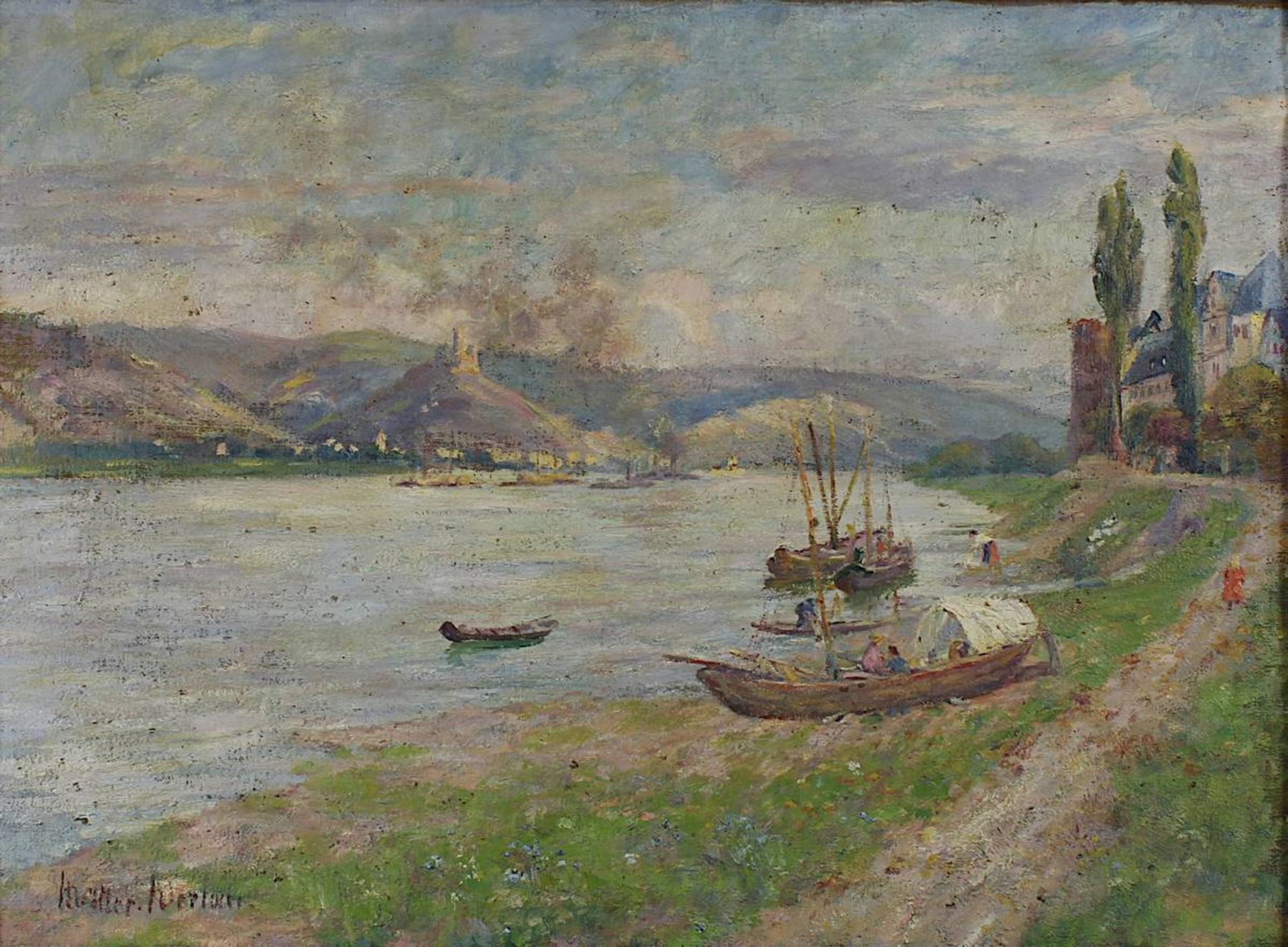 Müller-Werlau, Peter Paul (Werlau 1867 - 1949 Bonn), Rheinansicht, wohl Blick über den Rhein auf - Bild 2 aus 4