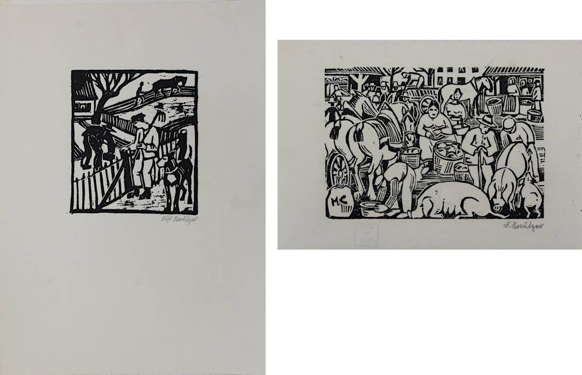 Kreutzer, Fifi auch Jansen Mathilde (Köln 1891 - 1977 Ruppichteroth-Broscheid), zwei Holzschnitte,