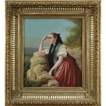 Deutscher Genremaler des 19. Jh., Junges Mädchen in Tracht, in die Ferne blickend, Öl auf