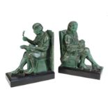 Le Verrier, Max (Neuilly-sur-Seine 1891 - 1973 Paris), zwei Buchstützen, Metallguss, grün-