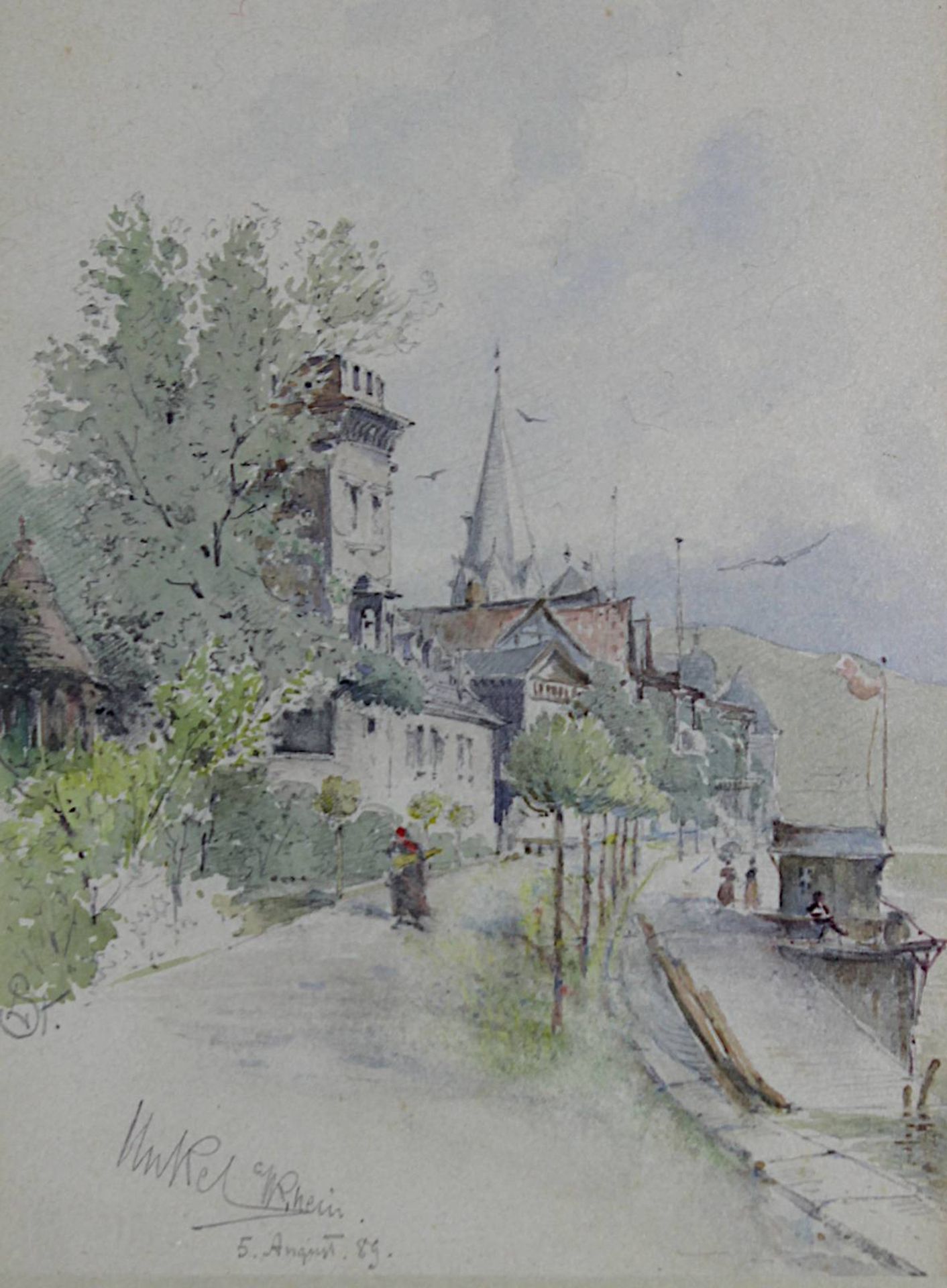 Stubenrauch, Leopold von (wohl; 1869-1945), Unkel am Rhein, Aquarell über Bleistift, li. u. - Image 2 of 2