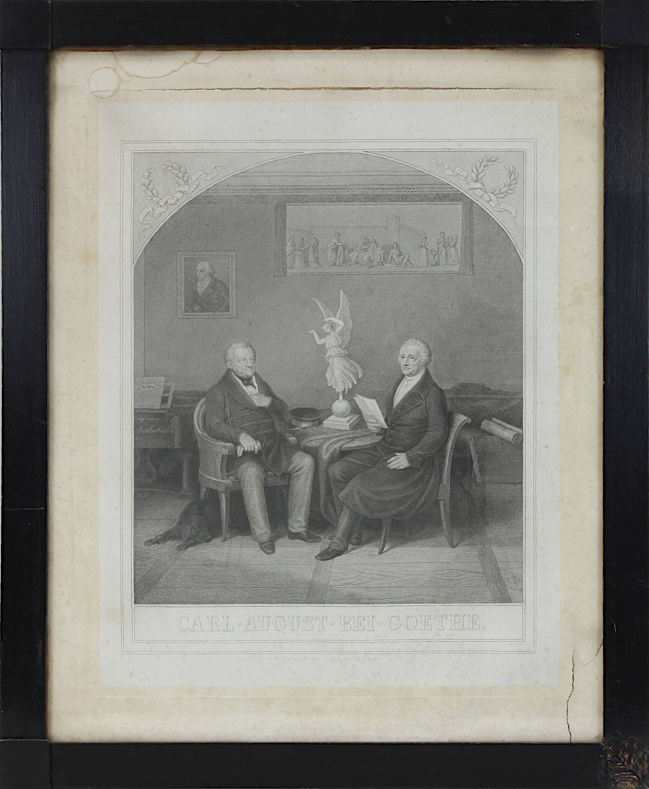 Drei Stiche in Biedermeierrahmen, gesellschaftliche Szenen, darunter Carl August von Sachsen - Image 2 of 7
