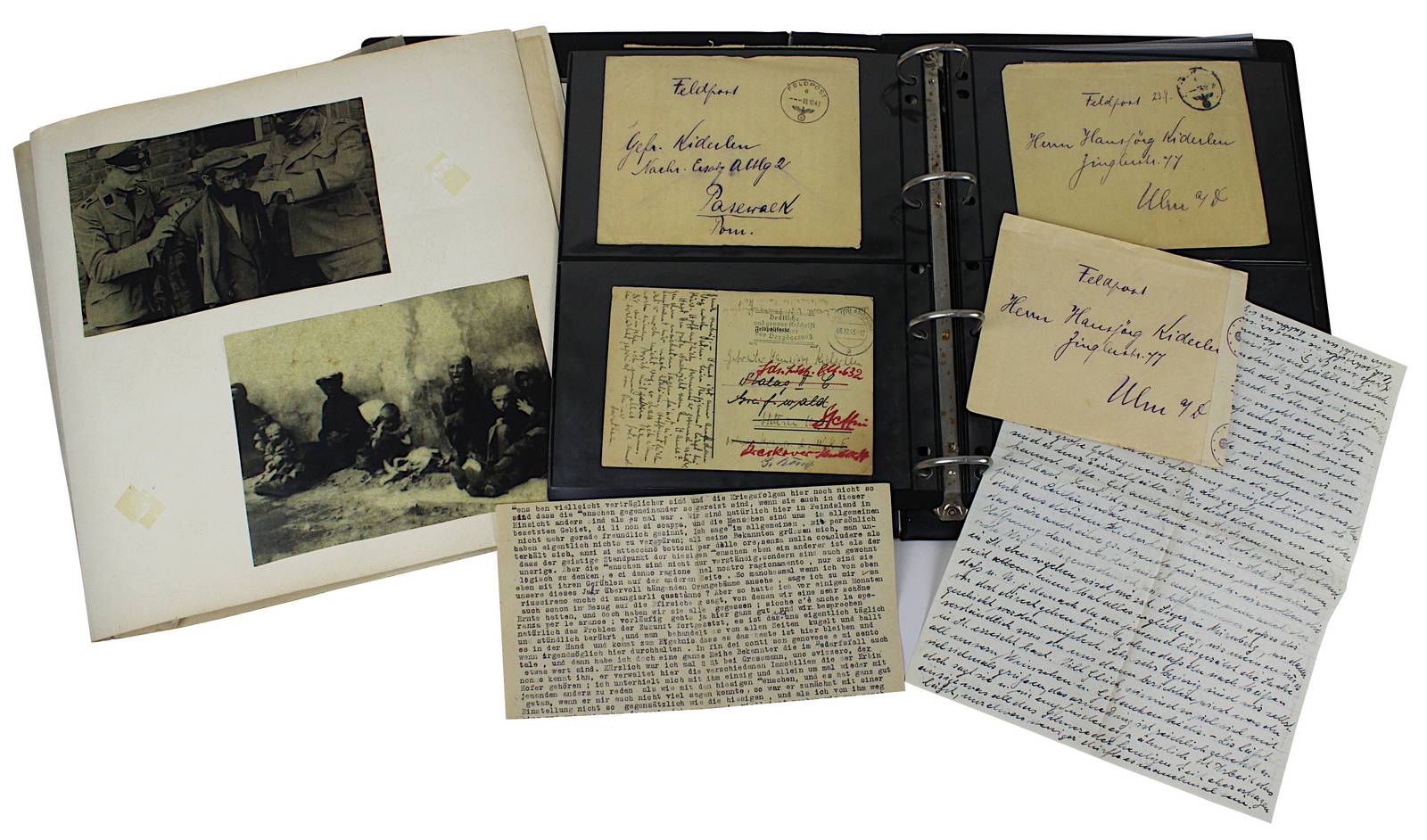 Ordner mit ca. 37 Feldpostbriefen, 1. und 2. Weltkrieg, mit versch. Feldpoststempeln u.a.
