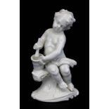 Putto mit Mörser als Allegorie auf den Apothekerberuf, Nymphenburg 2. H. 20. Jh., Weißporzellan,