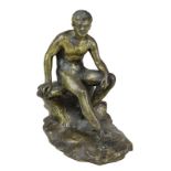 Bronzekünstler um 1900, sitzender Merkur, Bronze mit gelbgoldener Patina, nach dem antiken Vorbild