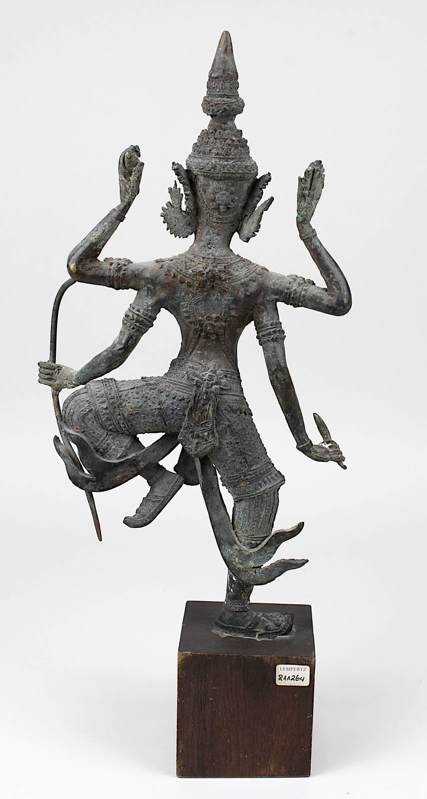 Vishnu als Bogenschütze, Bronzefigur, Siam wohl 19. Jh., stehende Figur des Gottes, ein Bein erhoben - Image 3 of 4