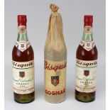 Drei Flaschen Cognac, 1960er Jahre, Bisquit Dubouché & Co., Regional Jaune D´Or, Füllhöhe: obere