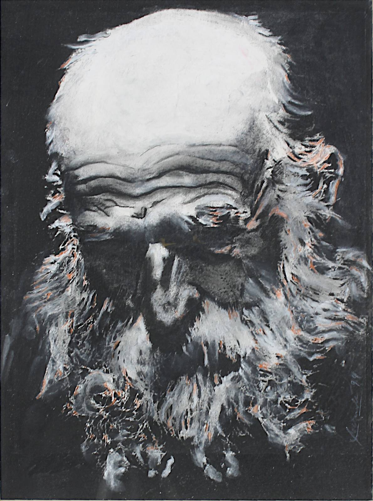 Ungedeuteter deutscher Künstler Ende 20. Jh., "Der alte Mann", eindrucksvolles Portrait in Kohle und - Image 2 of 3