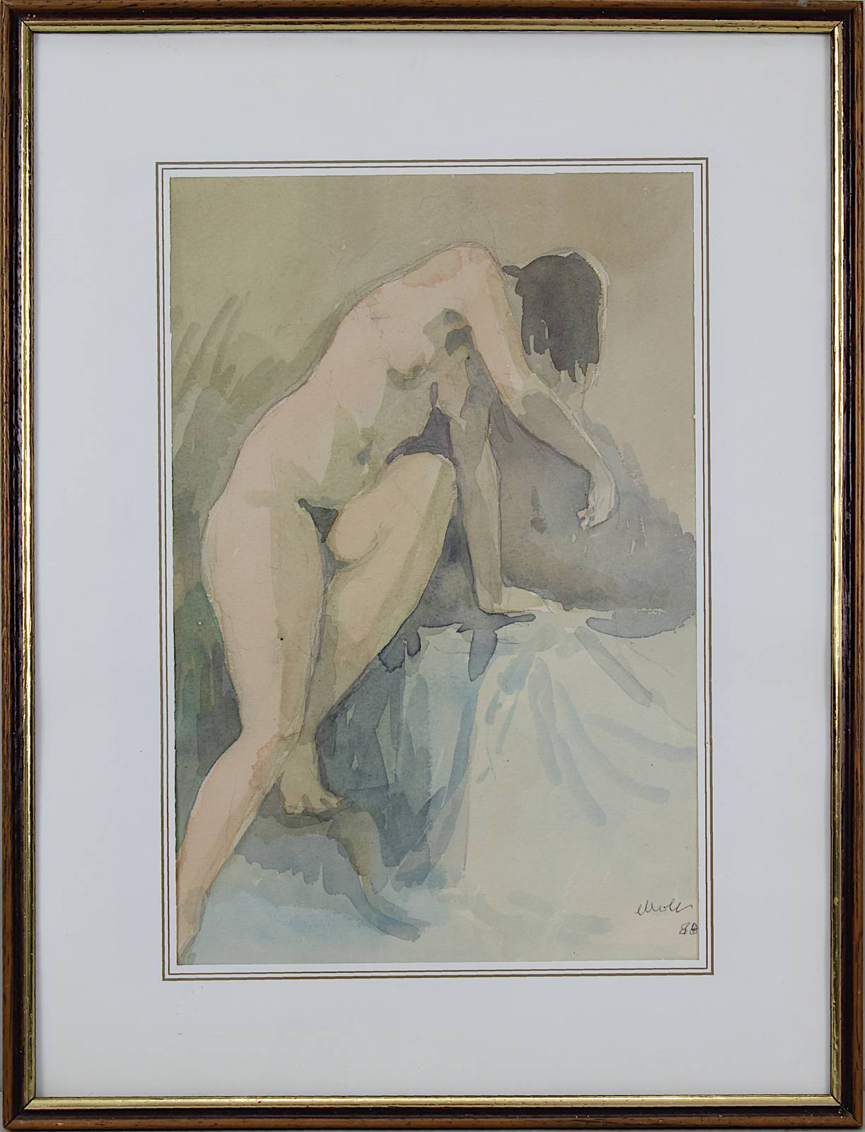 Eberle, Richard (Sultbach-Altenwald 1918 - 2001 Saarbrücken), kauernder weiblicher Akt, Aquarell,