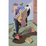 Künstler 1.H. bis Mitte 20.Jh., Surrealistische Komposition mit Musikinstrumenten, Gouache auf