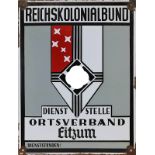 Emaille-Wandplatte der Dienststelle Reichskolonialbund Ortsverband Eitzum, Eisenplatte, farbig