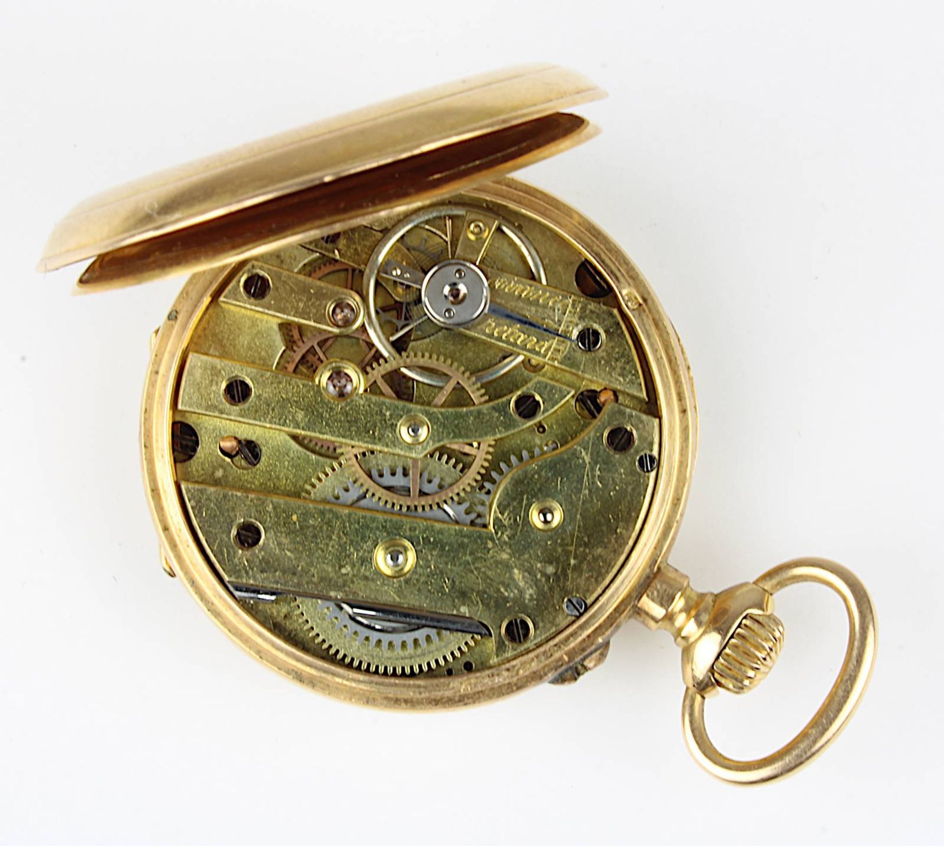 Kleine Gelbgold-Damentaschenuhr, Frankreich um 1890, 18-karätiges Zweideckel-Gelbgoldgehäuse, - Image 3 of 3