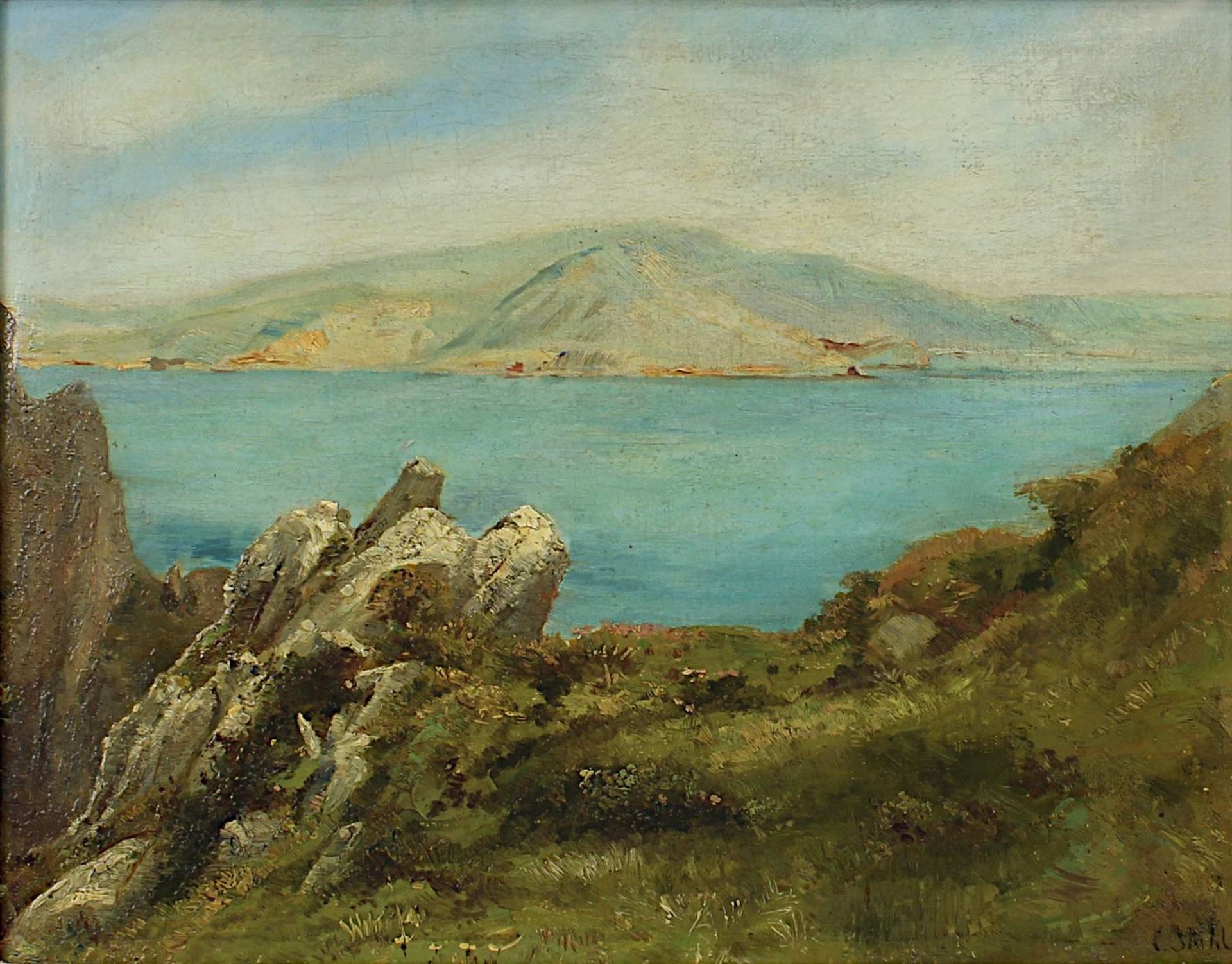 Stahl, C., Maler 19. /20. Jh., "Capri" - Küstenlandschaft, Öl auf Leinwand, re. unt. sign., 32 x - Bild 2 aus 4