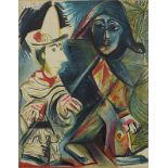 Picasso, Pablo (Malaga 1881 - 1973 Mougins), Le clown et l`Harlequin, Farboffsettlithographie, um