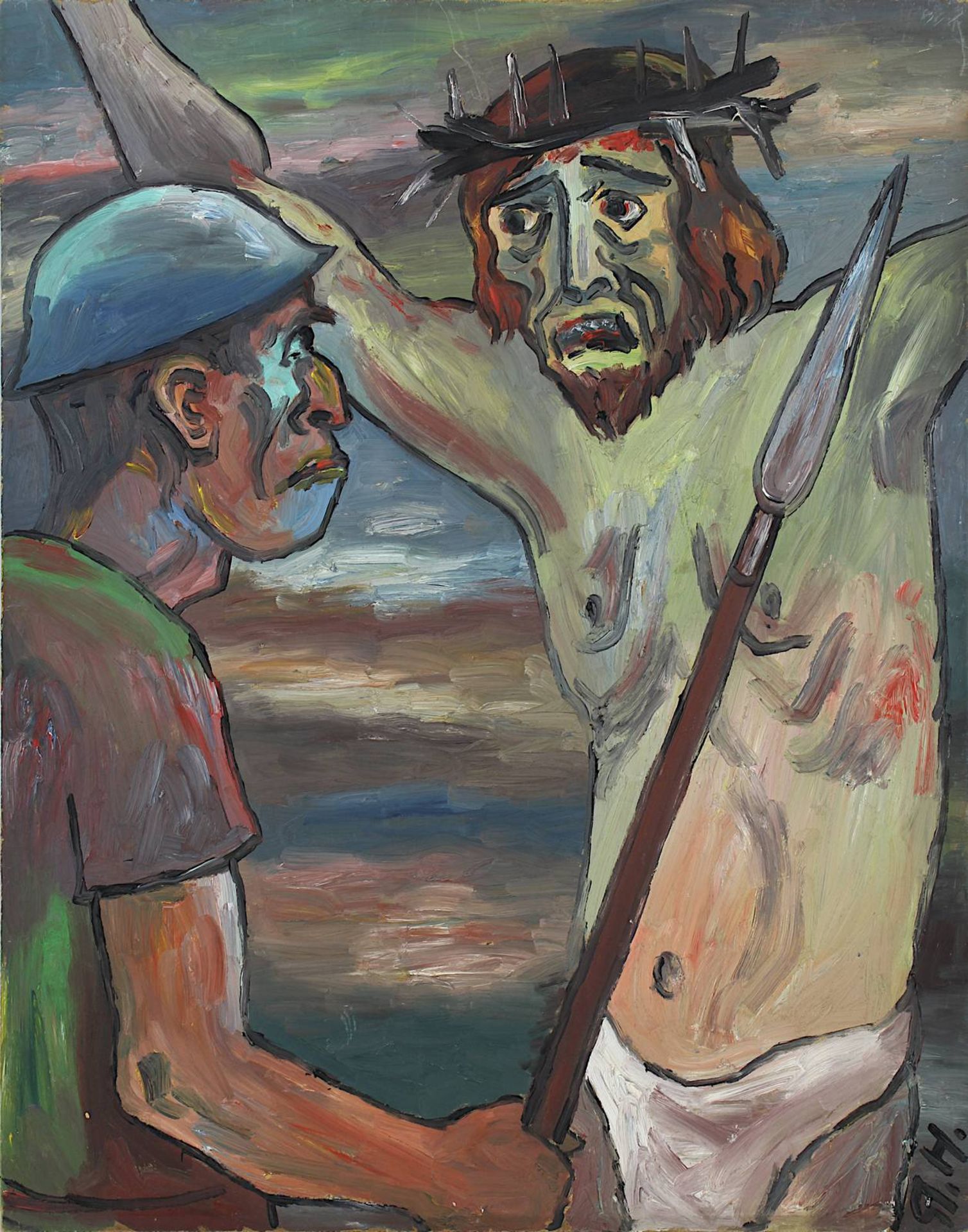 Hoppstädter, Georg Friedrich (Stennweiler 1906 - 1987 Saarbrücken), Jesus mit seinem Peiniger, Öl