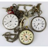 Drei Taschenuhren mit Schlüsselaufzug, Frankreich Ende 19. Jh., Gehäuse jeweils aus Silber, teils