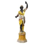 Große Leuchterfigur einer Afrikanerin, Italien 2. H. 20. Jh., Holz geschnitzt u. farbig gefasst, auf