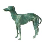 Stehender Windhund (greyhound, Whippet), 2. H. 20. Jh., Bronze mit grüner Patina, H: 30,5 cm, L: ca.