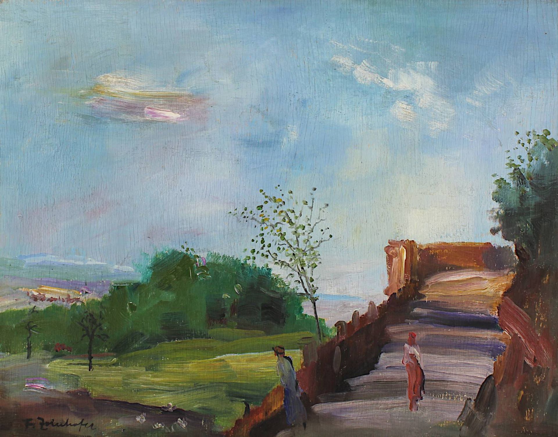 Zolnhofer, Fritz (Wolfstein 1896 - 1965 Saarbrücken), Landschaft mit Treppenanlage, wohl in - Bild 2 aus 3