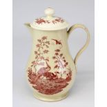 Kanne, Biedermeier, wohl Villeroy & Boch, um 1830, Birnform, mit rotem Kupferumdruckdekor von