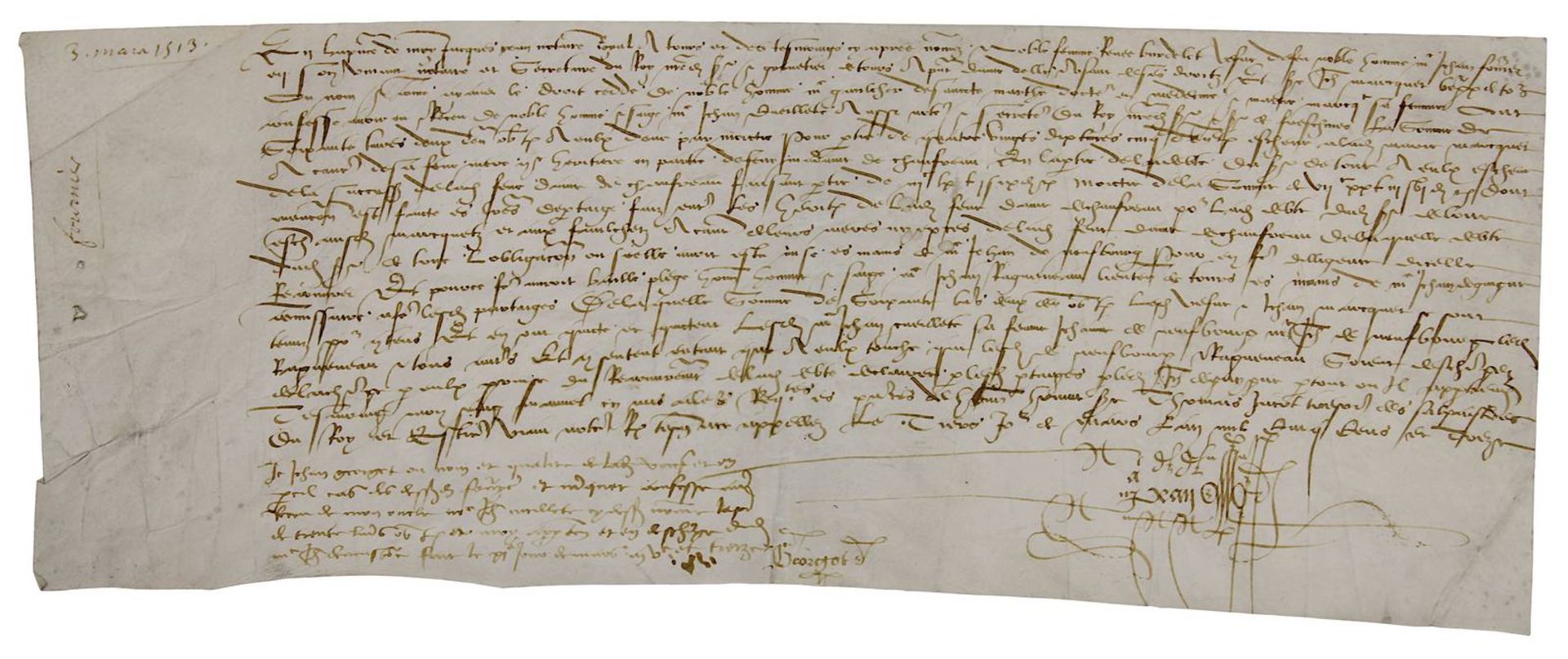 Handschriftliche Urkunde, Lothringen, 1513, Tinte auf Pergament, in Humanistische Minuskel