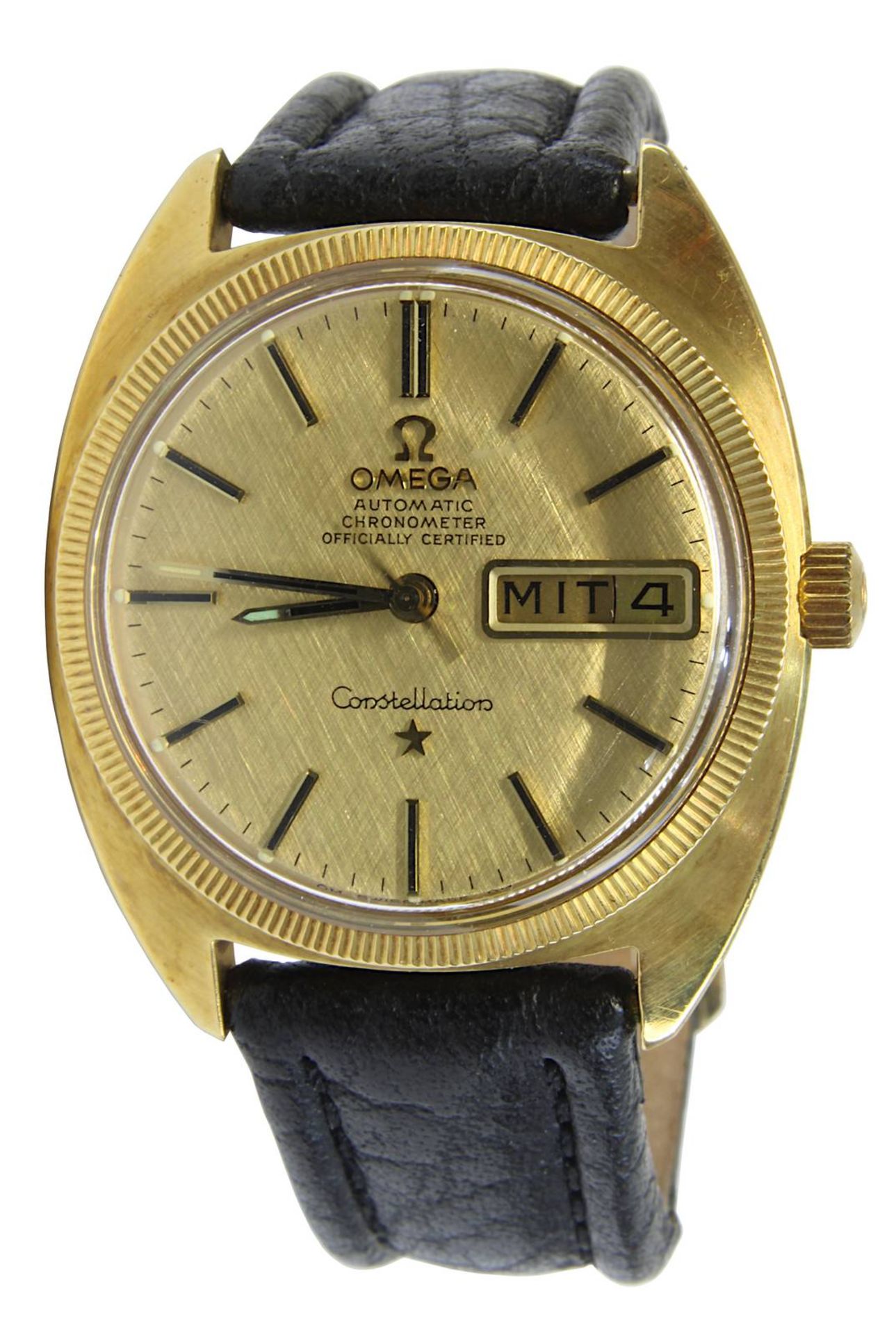 Omega Constellation Herrenuhr in Gelbgold, Schweiz 1969, Gehäusedeckel innen 0,750 gestempelt,