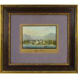 "Lugano, Tessin", altgouachierte Lithographie um 1830/40, 11,5 x 17,5 cm, Passepartout, unt. Glas