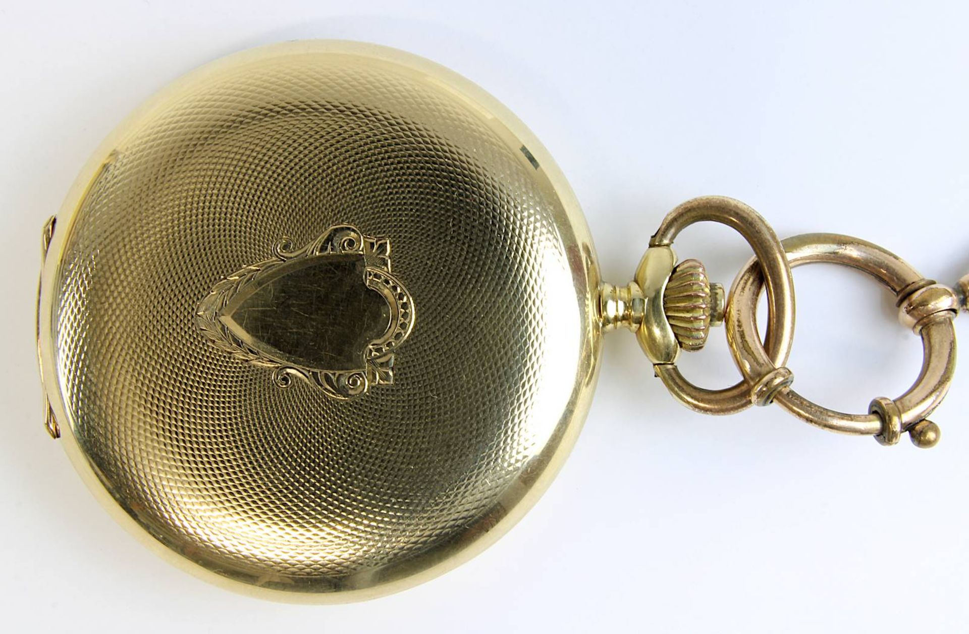 Goldene Savonette-Taschenuhr Levrette, Schweiz um 1910, 3-Deckel-Gehäuse 585-er Gelbgold, jew. - Image 3 of 5