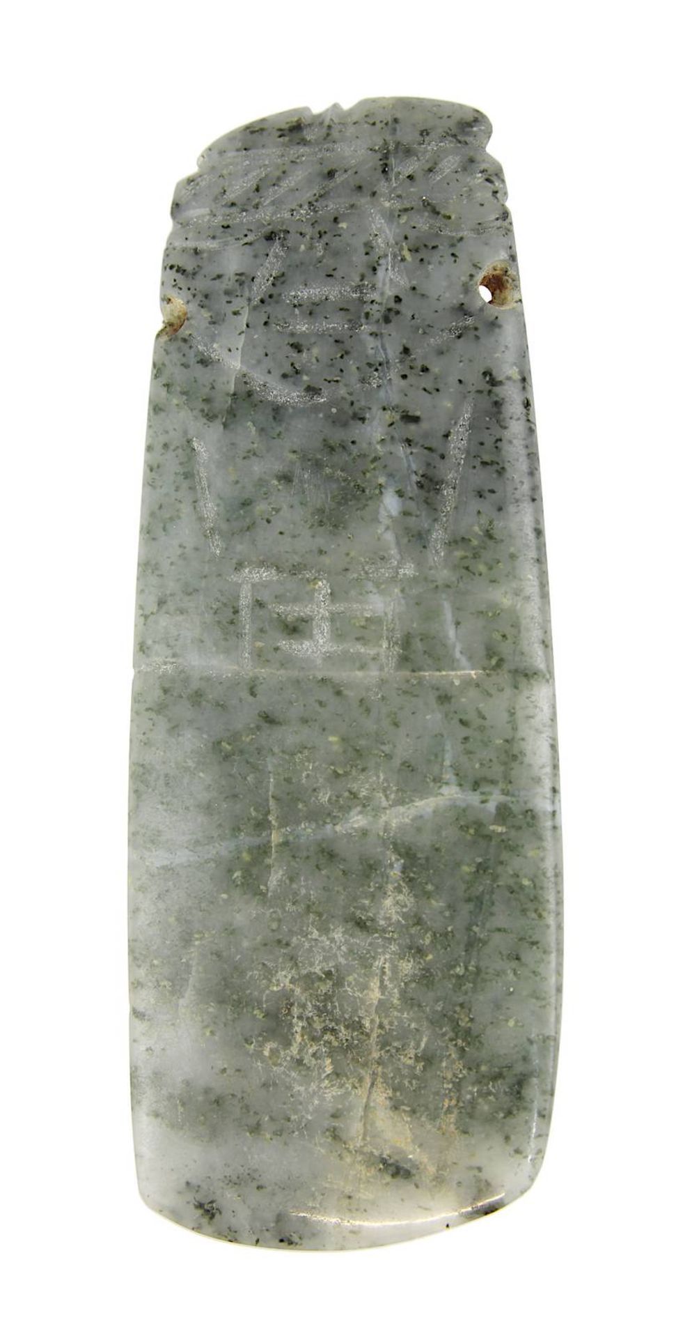 Jadeit-Amulettanhänger in Form einer stilisierten menschlichen Figur, Guanacaste, Costa Rica, vor