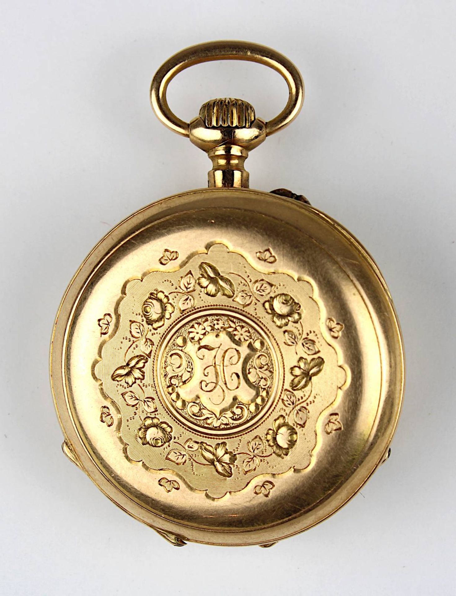 Kleine Gelbgold-Damentaschenuhr, Frankreich um 1890, 18-karätiges Zweideckel-Gelbgoldgehäuse, - Image 2 of 3
