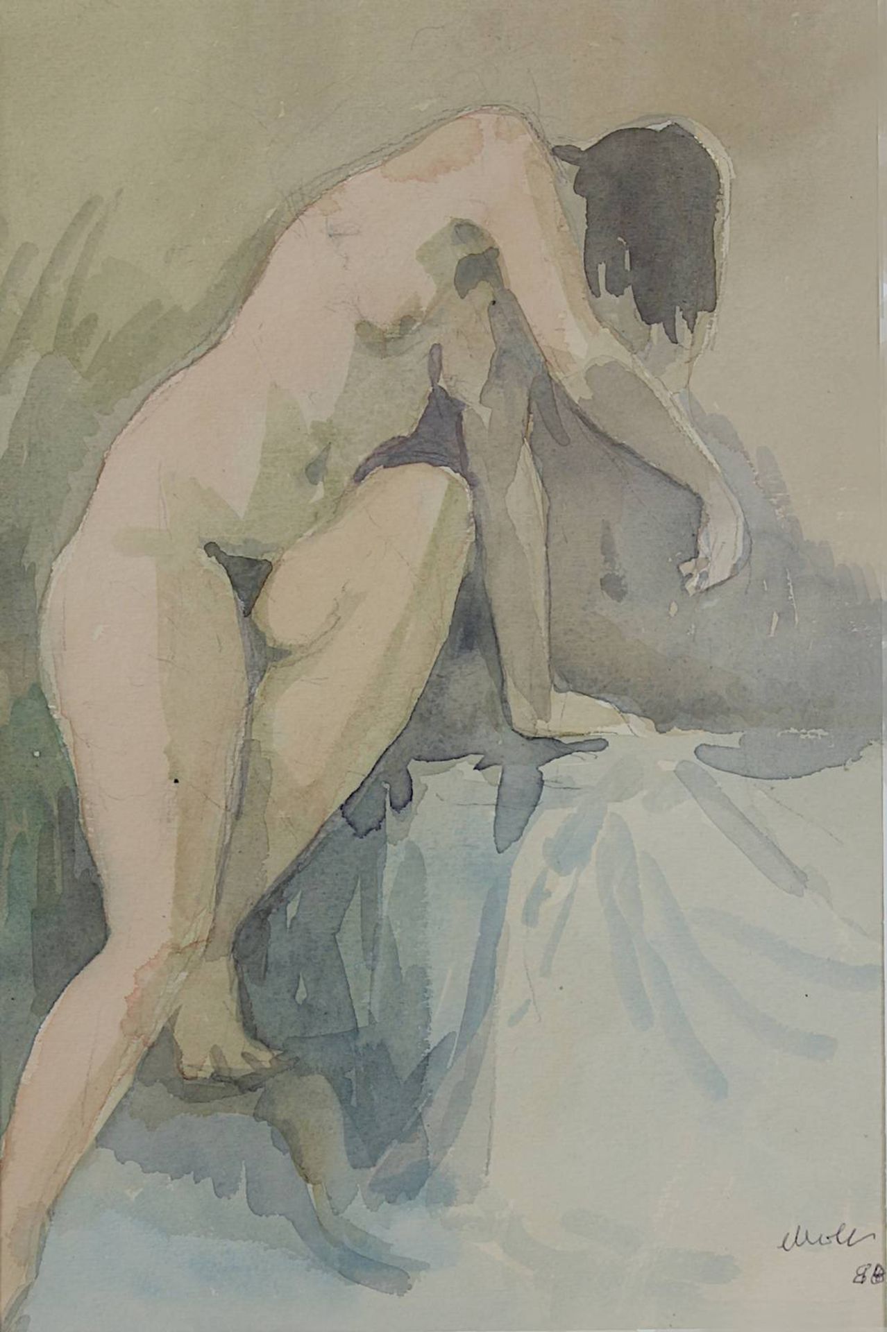 Eberle, Richard (Sultbach-Altenwald 1918 - 2001 Saarbrücken), kauernder weiblicher Akt, Aquarell, - Image 2 of 3
