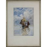 Stubenrauch, Leopold von (wohl; 1869-1945), Segelschiff und Segelboot an der Küste, Aquarell, re. u.