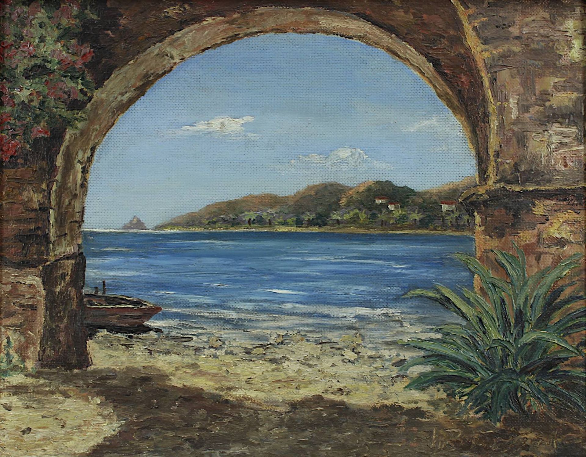 Weckbach-Burr, Georg (Darmstadt 1913 - 1990 Mainz), Ausblick auf eine südliche Landschaft durch eine - Bild 2 aus 4